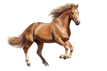 a brown horse in running jumping PNG isolated on white transparent background