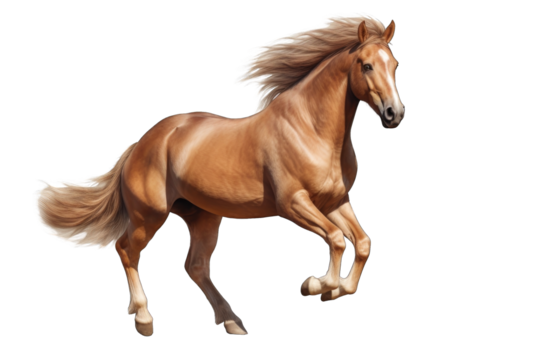 a brown horse in running jumping PNG isolated on white transparent background