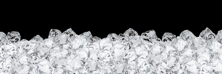 Ice cubes arranged as border frame isolated on black background. File contains clipping path.