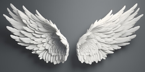 White Angel wings isolated on grey background