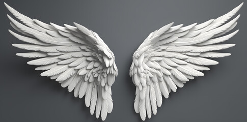 Obraz premium White Angel wings isolated on grey background