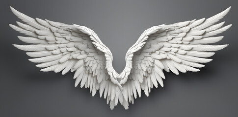 White Angel wings isolated on grey background