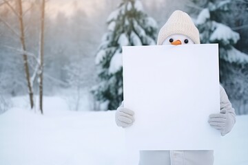 Snowman Holding White Sheet Mock Up