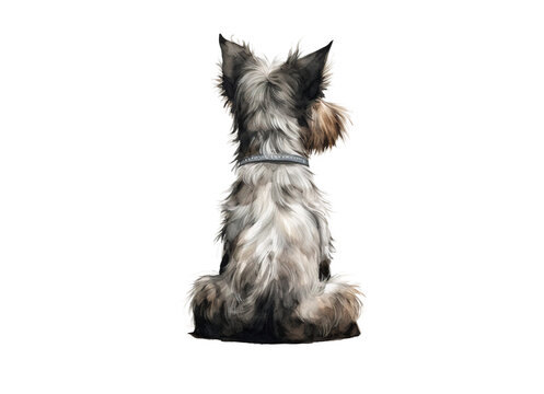 Rear image of dog sitting with his back isolated on transparent background