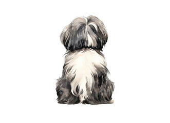 Rear image of dog sitting with his back isolated on transparent background