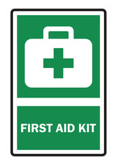 first aid kit sign green background with text Vector illustration