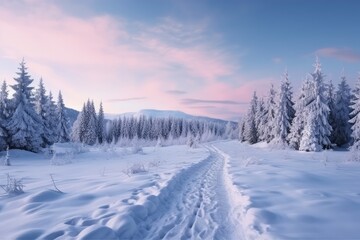 Fototapeta premium Snowcovered Winter Landscape, Serene And Peaceful