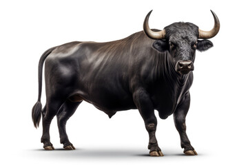 Black bull isolated on white background.
