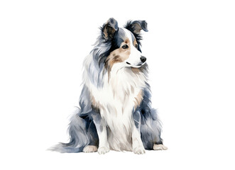 Front view of dog sitting with back isolated on transparent background