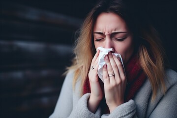 Techgenerated Image Of Woman Blowing Nose With Tissue