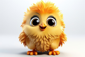 Radiant yellow chick with glossy eyes and layered feathers. Ideal for children's content, Easter celebrations, and animated projects.