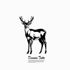 black tattoo design with image of a deer