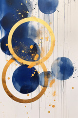 Wallart Abstract Paint Indigo Gold