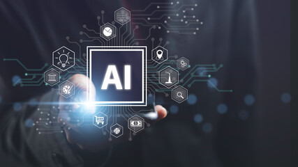 AI analytics for business generates something concept. Artificial Intelligence technology chatbot...