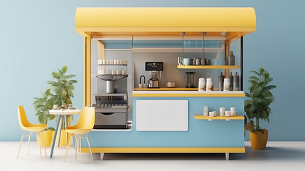 Coffee sampling and selling booth, Coffee shop design, Cute  pastel Kiosk design, Food cart design