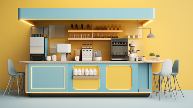 Coffee sampling and selling booth, Coffee shop design, Cute  pastel Kiosk design, Food cart design