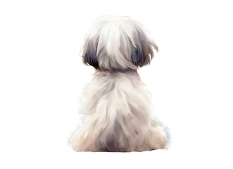 Rear image of dog sitting with his back isolated on transparent background