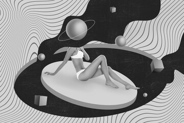Creative drawing black white effect picture collage of lady having spa body skin care procedure...