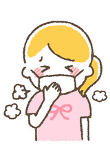 風邪をひいている子供。咳や発熱などの体調不良の症状。