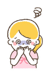 風邪をひいている子供。体調不良の症状。