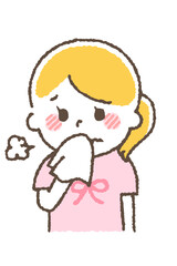 風邪をひいている子供。咳や発熱などの体調不良の症状。