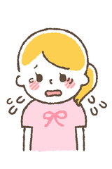 涙を流している子供。目の痒み。