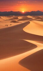 Fototapeta na wymiar Sunset Over A Desert With Sand Dunes