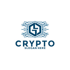 Letter GC Digital Crypto currency logo with Blockchain technology. Financial technology logo template