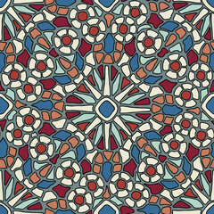 Modern floral mosaic seamless pattern. Creative colorful collage pattern. Fashionable template for design. Stained glass window decor