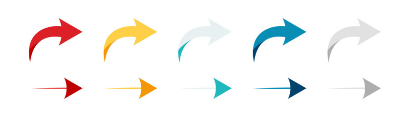 Arrow icon set. Colored arrow symbols. Arrow of different types. Arrow isolated vector graphic elements.