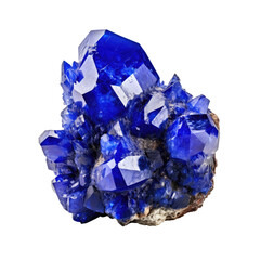 A vibrant cluster of deep blue cobalt crystals radiating from a natural matrix