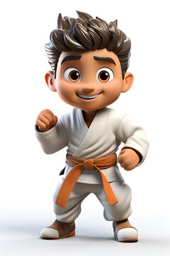cartoon karate athlete isolated on white background