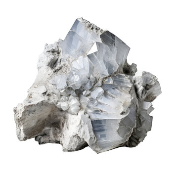 A striking cluster of light blue feldspar crystals emerging from a rough matrix