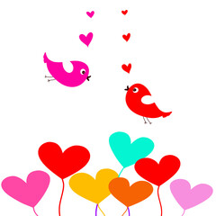 valentine card with hearts bird love