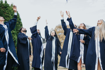 Group of University Students Celebrating Graduation in Sunny Park