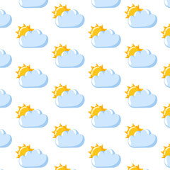 Cloud with sun seamless pattern in cartoon style. Background for fabric, textile, apparel, nursery decoration, gift wrap paper, shirt. Vector illustration.