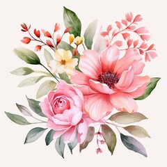 Obraz premium Watercolor Wild Flowers Bouquet on a White Background AI Generative