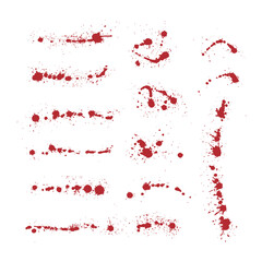 Blood spatters realistic bloodstain patterns set vector, white background