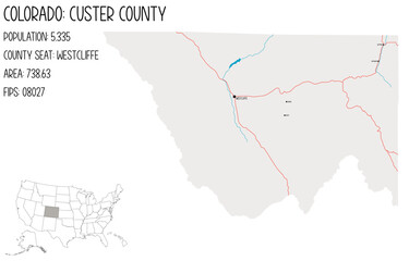 Large and detailed map of Custer County in Colorado, USA.