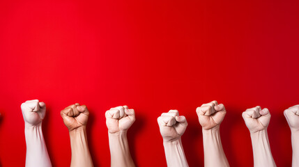 White fists on red background.