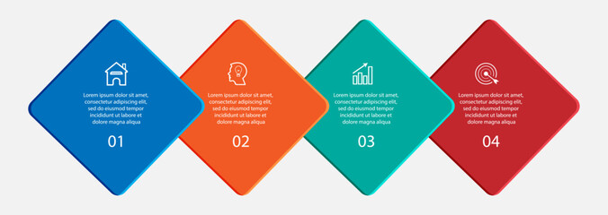 business infographic template 4 option or steps. colorful
vector design in various colors with icon, text,
number
used for flow diagrams, presentations 
in your business