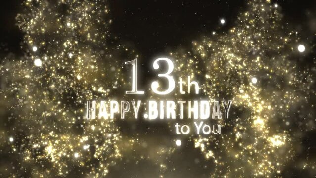 Happy 13th birthday greeting with golden particles, happy birthday greeting