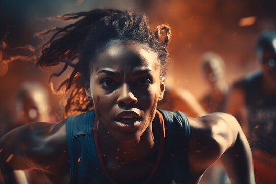 African woman athlete running in olympic competition ai generated art.