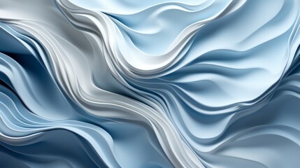 Obraz premium An ethereal ocean of swirling currents, the abstract design of a white and blue wavy fabric evokes a sense of movement and tranquility