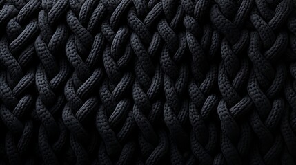 A tightly woven rope-like texture adds depth and strength to the sleek, sophisticated allure of this jet black knitted fabric - obrazy, fototapety, plakaty