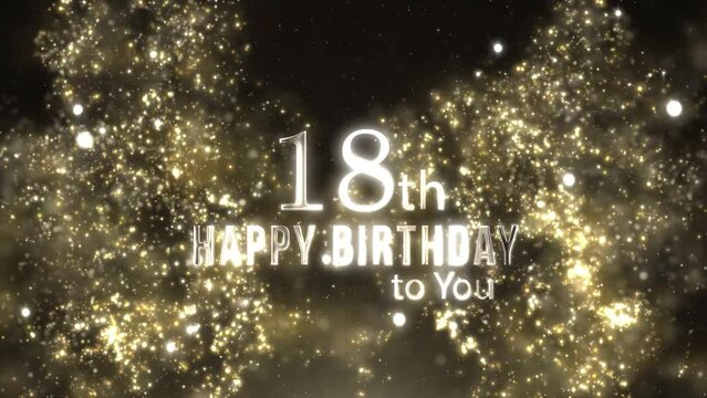 Happy 18th birthday greeting with golden particles, happy birthday greeting