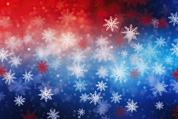 Fototapeta na wymiar Abstract Christmas Red and Blue Gradient Background with Falling White Snow. Copy Space for New Year, Christmas Greeting Card, and Banner Poster Design