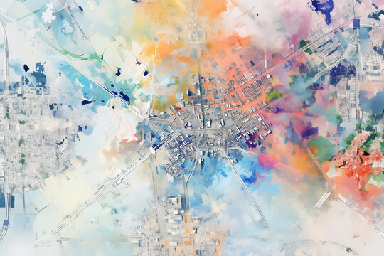 Digital elevation model. GIS product made after proccesing aerial pictures taken from a drone. It shows city urban area with roads and suburbs