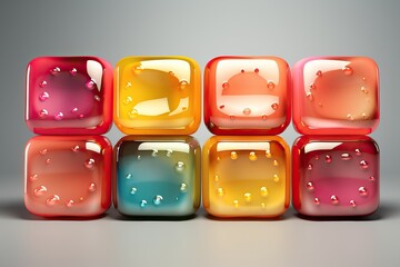 colored lollipops with bubbles inside. Multicolored cubes in a stack. - obrazy, fototapety, plakaty