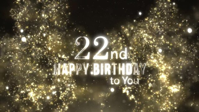 Happy 22nd birthday greeting with golden particles, happy birthday greeting